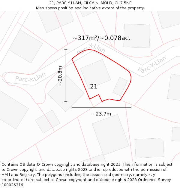 21, PARC Y LLAN, CILCAIN, MOLD, CH7 5NF: Plot and title map