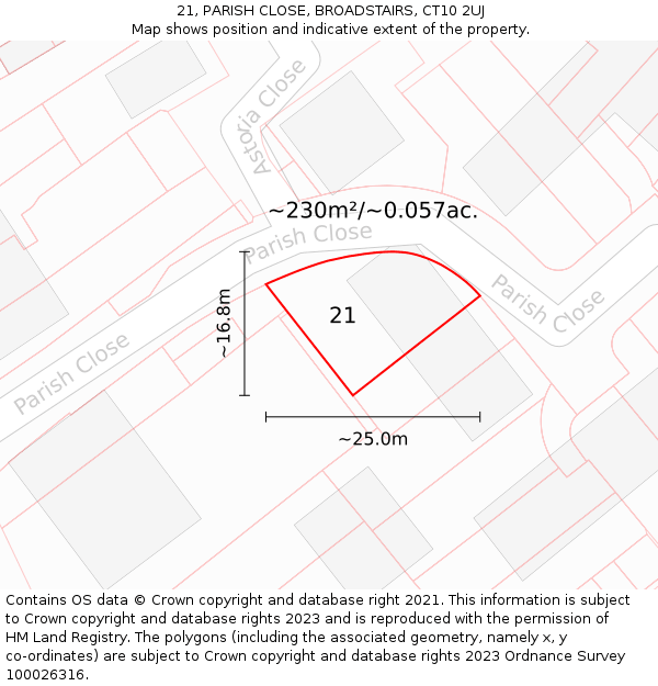21, PARISH CLOSE, BROADSTAIRS, CT10 2UJ: Plot and title map