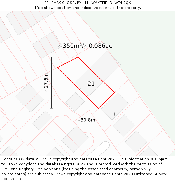 21, PARK CLOSE, RYHILL, WAKEFIELD, WF4 2QX: Plot and title map