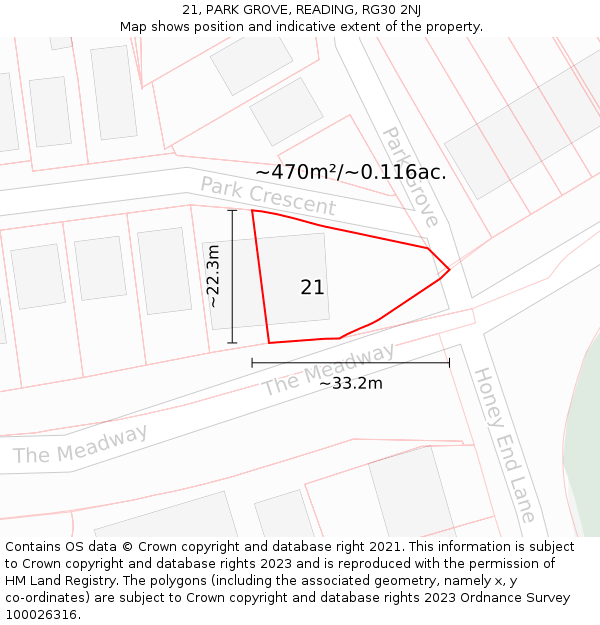 21, PARK GROVE, READING, RG30 2NJ: Plot and title map