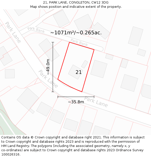 21, PARK LANE, CONGLETON, CW12 3DG: Plot and title map
