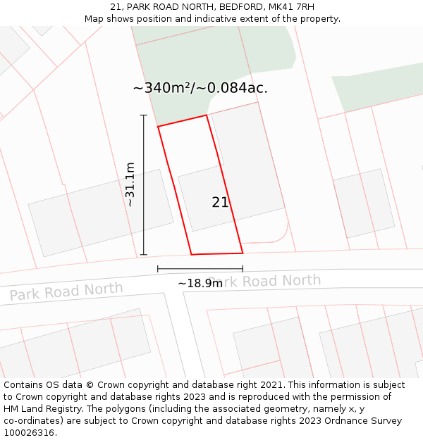 21, PARK ROAD NORTH, BEDFORD, MK41 7RH: Plot and title map