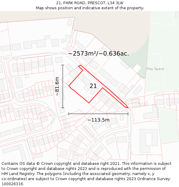 21, PARK ROAD, PRESCOT, L34 3LW: Plot and title map