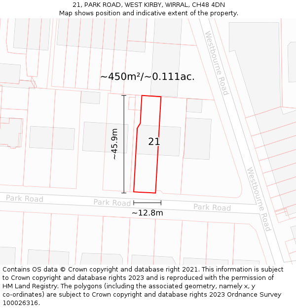 21, PARK ROAD, WEST KIRBY, WIRRAL, CH48 4DN: Plot and title map