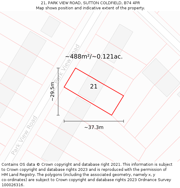 21, PARK VIEW ROAD, SUTTON COLDFIELD, B74 4PR: Plot and title map