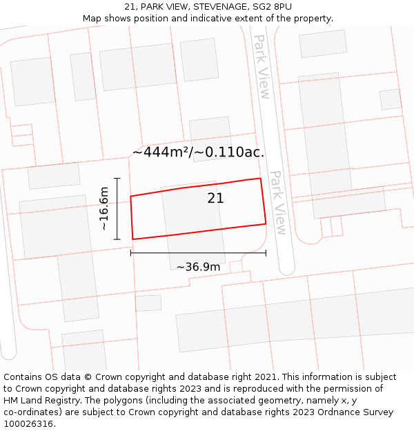 21, PARK VIEW, STEVENAGE, SG2 8PU: Plot and title map