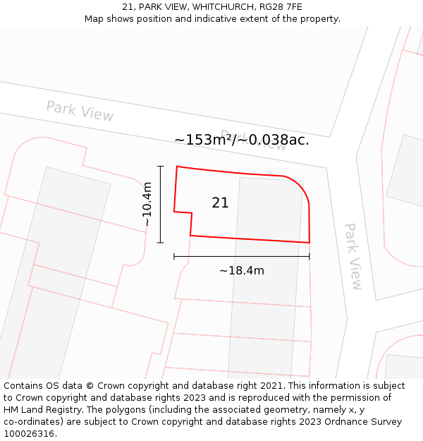 21, PARK VIEW, WHITCHURCH, RG28 7FE: Plot and title map