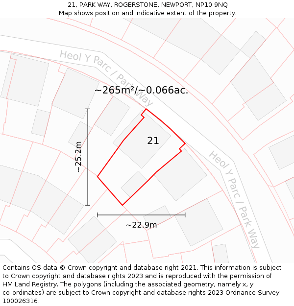 21, PARK WAY, ROGERSTONE, NEWPORT, NP10 9NQ: Plot and title map