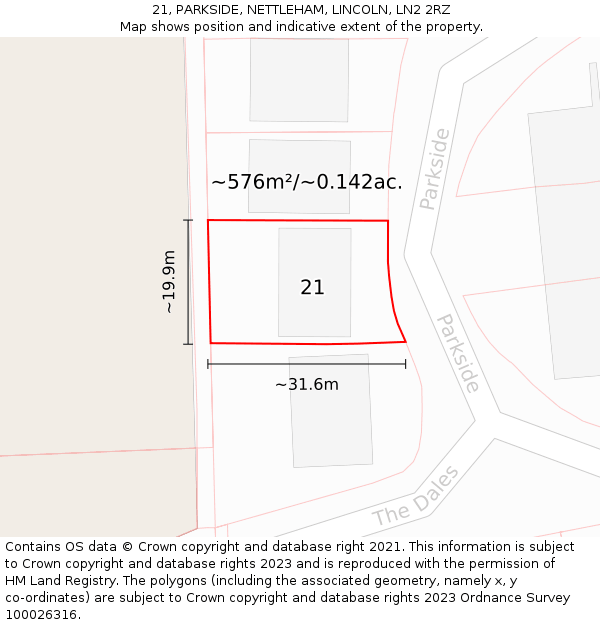 21, PARKSIDE, NETTLEHAM, LINCOLN, LN2 2RZ: Plot and title map