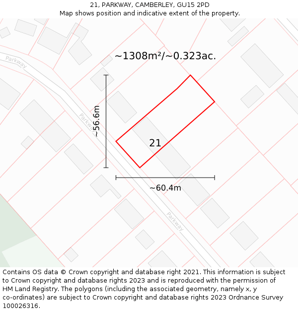 21, PARKWAY, CAMBERLEY, GU15 2PD: Plot and title map