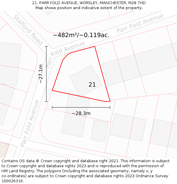 21, PARR FOLD AVENUE, WORSLEY, MANCHESTER, M28 7HD: Plot and title map