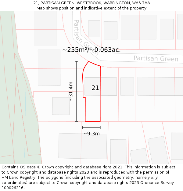 21, PARTISAN GREEN, WESTBROOK, WARRINGTON, WA5 7AA: Plot and title map