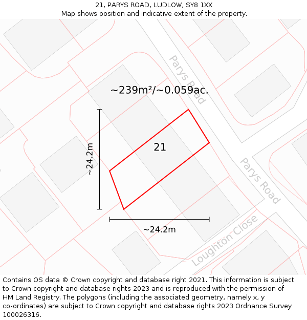 21, PARYS ROAD, LUDLOW, SY8 1XX: Plot and title map