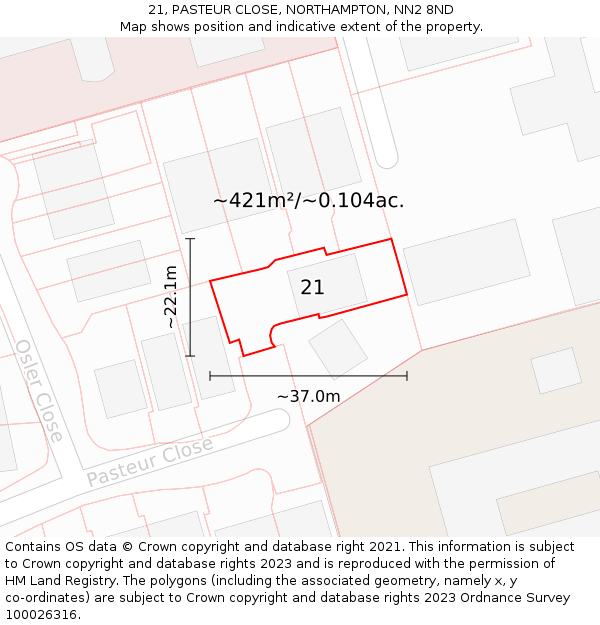 21, PASTEUR CLOSE, NORTHAMPTON, NN2 8ND: Plot and title map