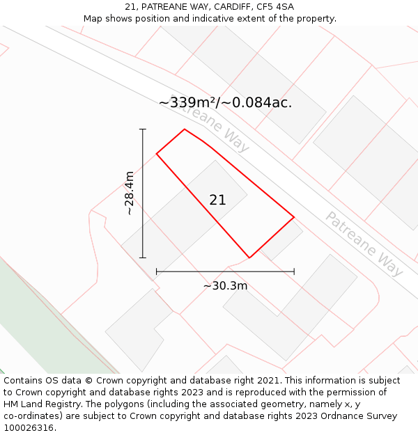 21, PATREANE WAY, CARDIFF, CF5 4SA: Plot and title map