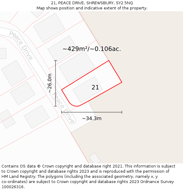 21, PEACE DRIVE, SHREWSBURY, SY2 5NQ: Plot and title map