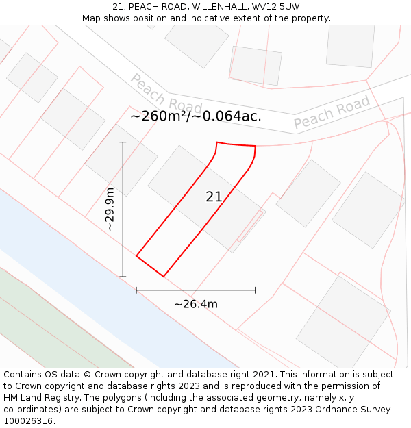 21, PEACH ROAD, WILLENHALL, WV12 5UW: Plot and title map