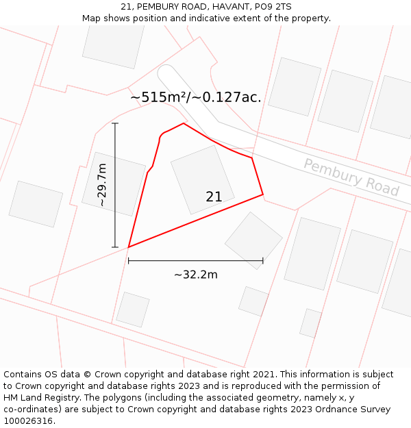21, PEMBURY ROAD, HAVANT, PO9 2TS: Plot and title map