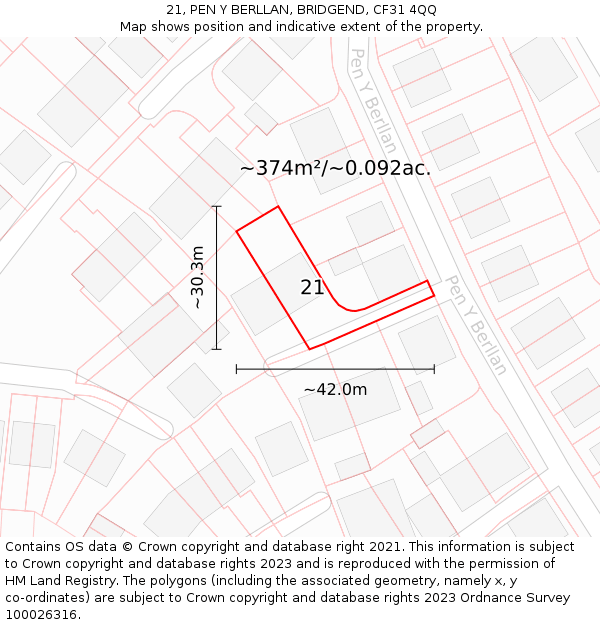 21, PEN Y BERLLAN, BRIDGEND, CF31 4QQ: Plot and title map
