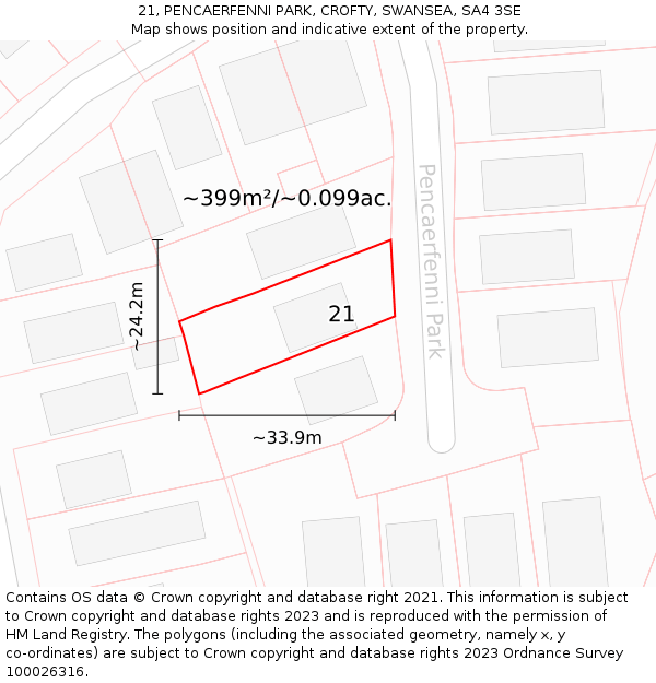 21, PENCAERFENNI PARK, CROFTY, SWANSEA, SA4 3SE: Plot and title map