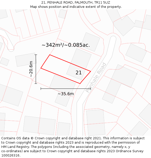 21, PENHALE ROAD, FALMOUTH, TR11 5UZ: Plot and title map