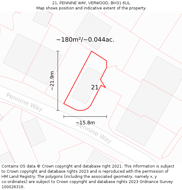21, PENNINE WAY, VERWOOD, BH31 6UL: Plot and title map