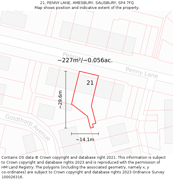 21, PENNY LANE, AMESBURY, SALISBURY, SP4 7FQ: Plot and title map