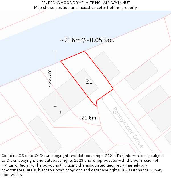 21, PENNYMOOR DRIVE, ALTRINCHAM, WA14 4UT: Plot and title map