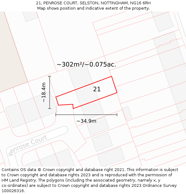 21, PENROSE COURT, SELSTON, NOTTINGHAM, NG16 6RH: Plot and title map