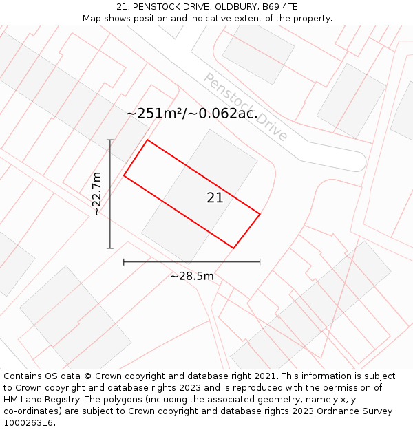 21, PENSTOCK DRIVE, OLDBURY, B69 4TE: Plot and title map
