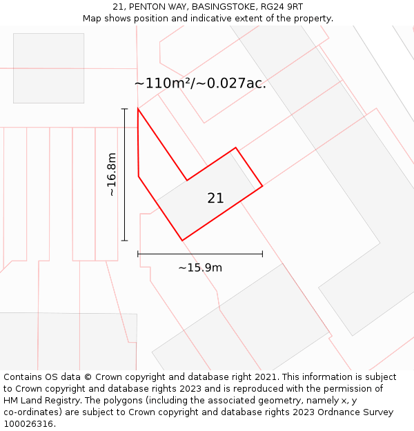 21, PENTON WAY, BASINGSTOKE, RG24 9RT: Plot and title map