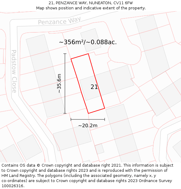 21, PENZANCE WAY, NUNEATON, CV11 6FW: Plot and title map