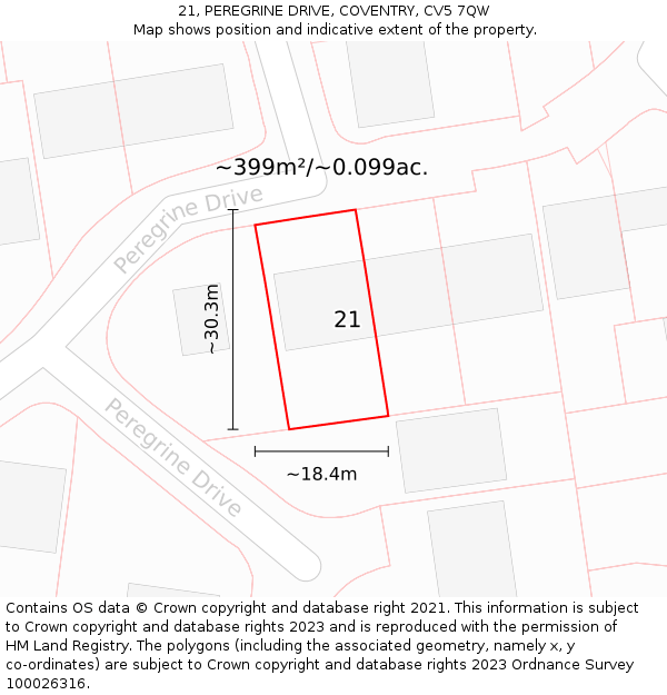 21, PEREGRINE DRIVE, COVENTRY, CV5 7QW: Plot and title map