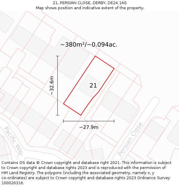 21, PERSIAN CLOSE, DERBY, DE24 1AS: Plot and title map