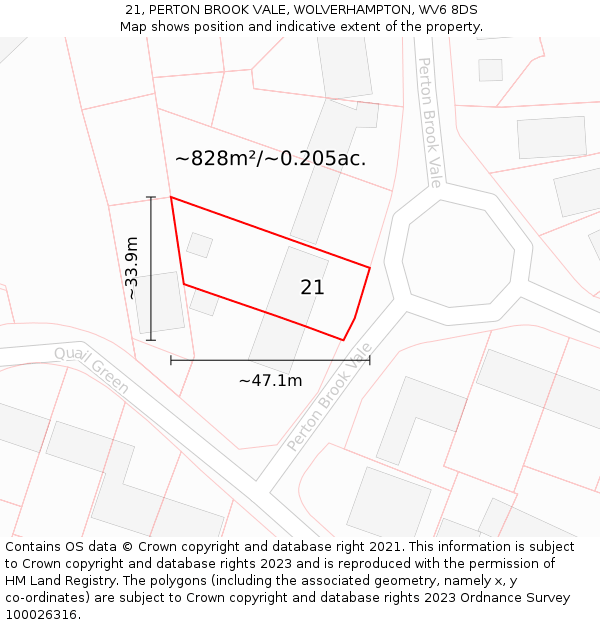21, PERTON BROOK VALE, WOLVERHAMPTON, WV6 8DS: Plot and title map