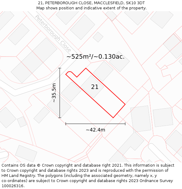 21, PETERBOROUGH CLOSE, MACCLESFIELD, SK10 3DT: Plot and title map