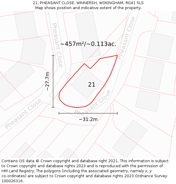 21, PHEASANT CLOSE, WINNERSH, WOKINGHAM, RG41 5LS: Plot and title map