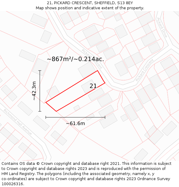 21, PICKARD CRESCENT, SHEFFIELD, S13 8EY: Plot and title map