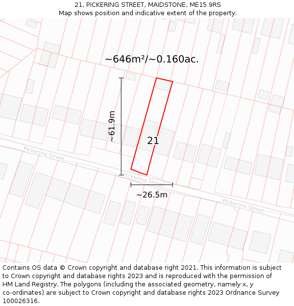 21, PICKERING STREET, MAIDSTONE, ME15 9RS: Plot and title map