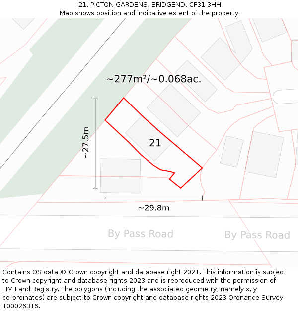 21, PICTON GARDENS, BRIDGEND, CF31 3HH: Plot and title map