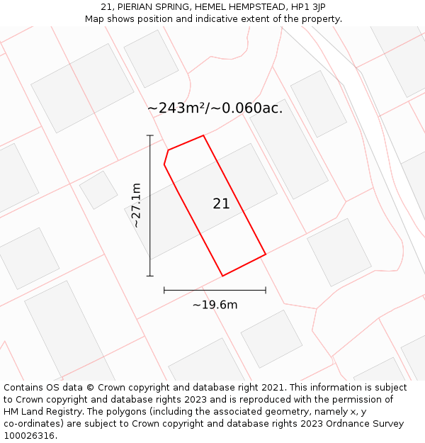 21, PIERIAN SPRING, HEMEL HEMPSTEAD, HP1 3JP: Plot and title map