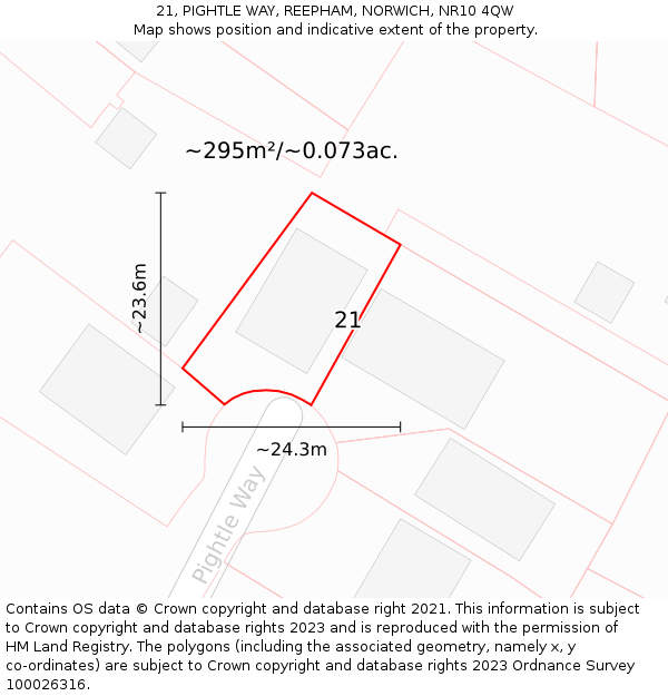 21, PIGHTLE WAY, REEPHAM, NORWICH, NR10 4QW: Plot and title map