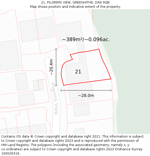 21, PILGRIMS VIEW, GREENHITHE, DA9 9QB: Plot and title map