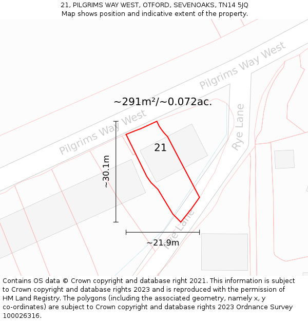 21, PILGRIMS WAY WEST, OTFORD, SEVENOAKS, TN14 5JQ: Plot and title map
