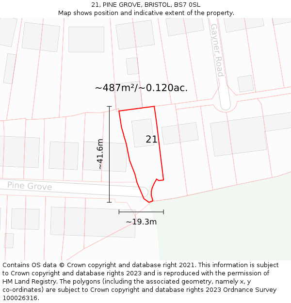 21, PINE GROVE, BRISTOL, BS7 0SL: Plot and title map