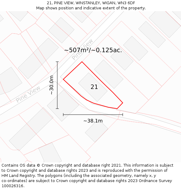 21, PINE VIEW, WINSTANLEY, WIGAN, WN3 6DF: Plot and title map