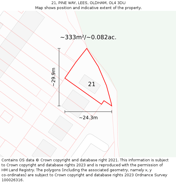 21, PINE WAY, LEES, OLDHAM, OL4 3DU: Plot and title map