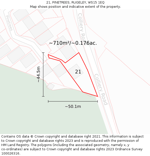 21, PINETREES, RUGELEY, WS15 1EQ: Plot and title map