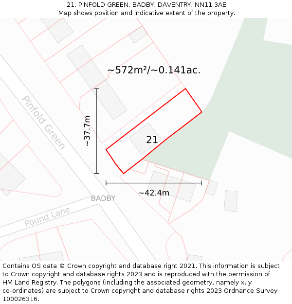 21, PINFOLD GREEN, BADBY, DAVENTRY, NN11 3AE: Plot and title map