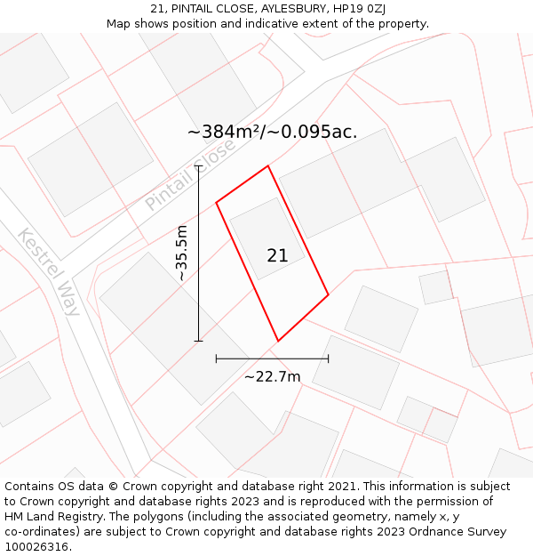21, PINTAIL CLOSE, AYLESBURY, HP19 0ZJ: Plot and title map